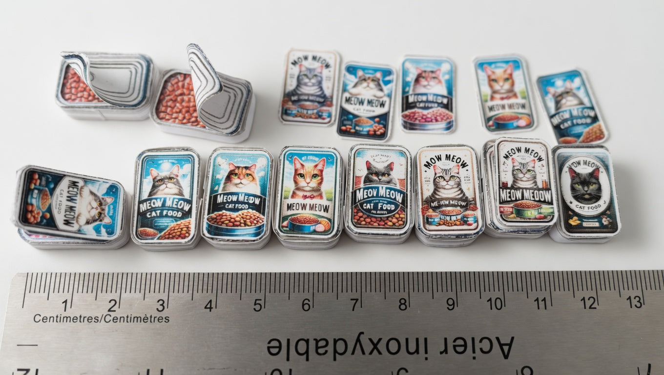 Printable Cat Food Cans, Miniature Dollhouse Kitchen Scene (PDF Download)