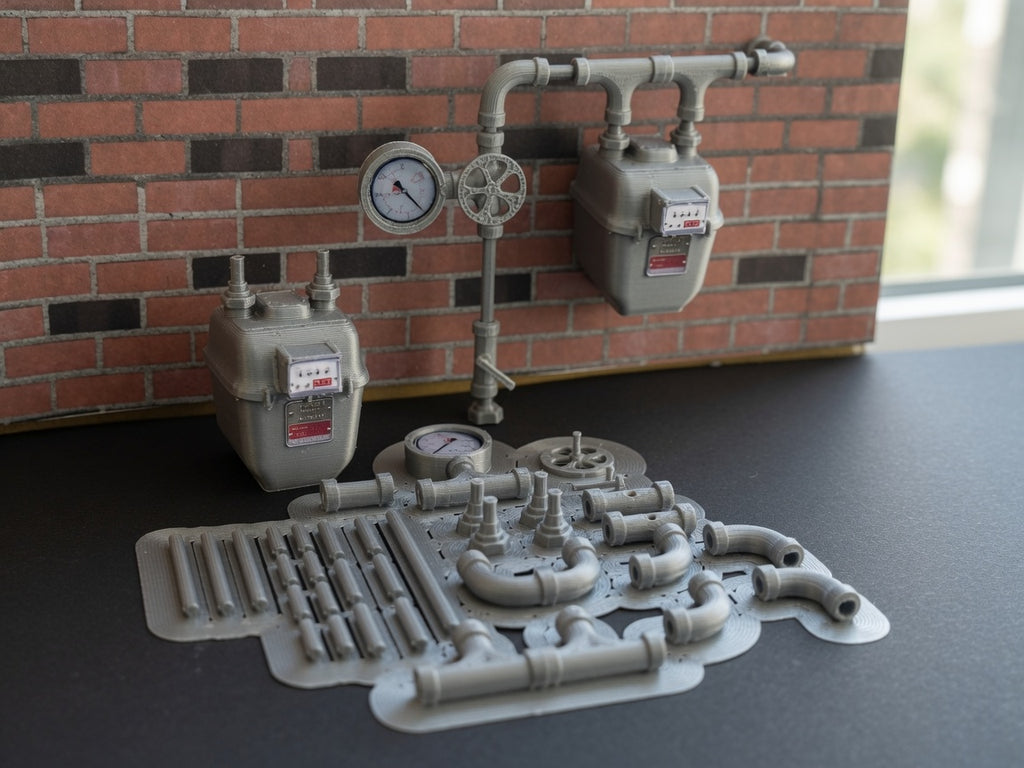 1:12 Scale Miniature Gas Pipe System Kit, Utility Meter Iron Pipes Valves Modular Assembly Dollhouse Industrial Exterior Basement Accessory