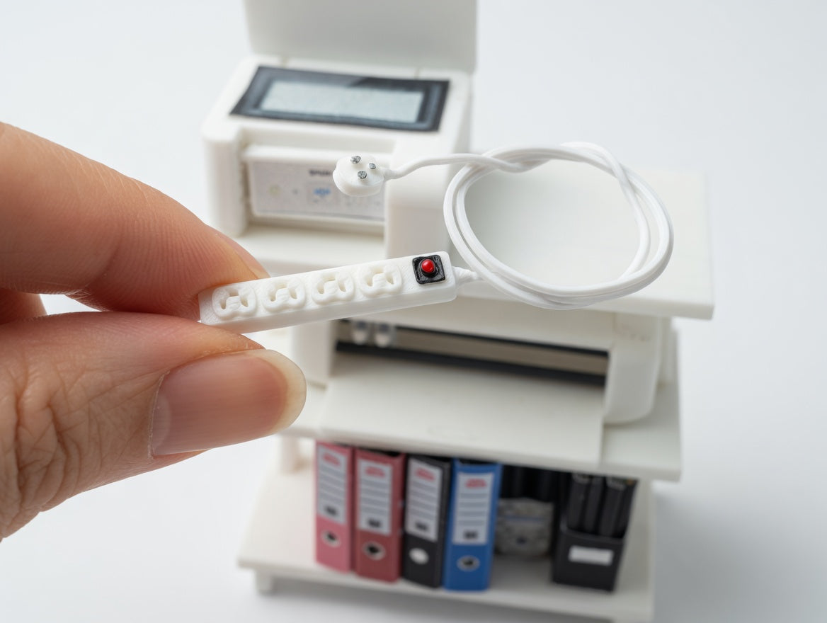 1:12 Scale Miniature Power Strip, Realistic White FDM Dollhouse Accessory (Physical Product)