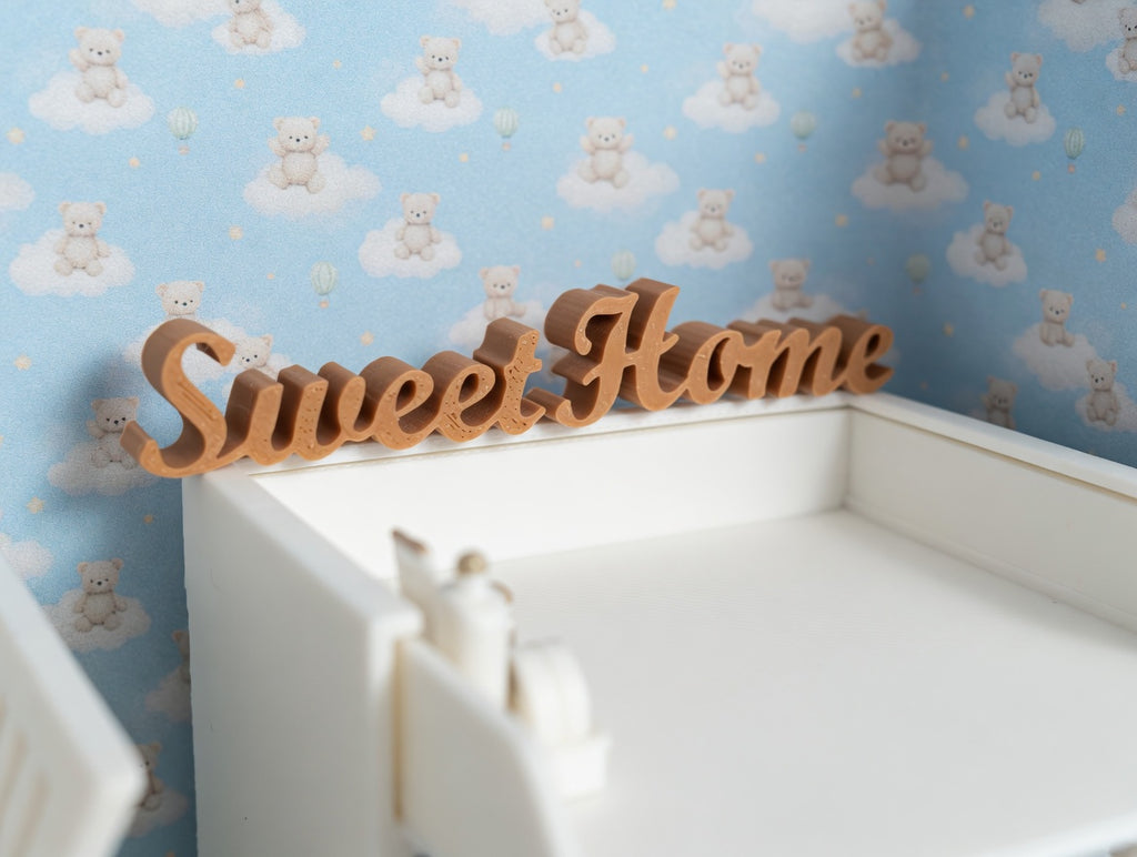 1:12 Scale Soft Light Brown PLA Sweet Home Sign, Dollhouse Nursery Wall Decor