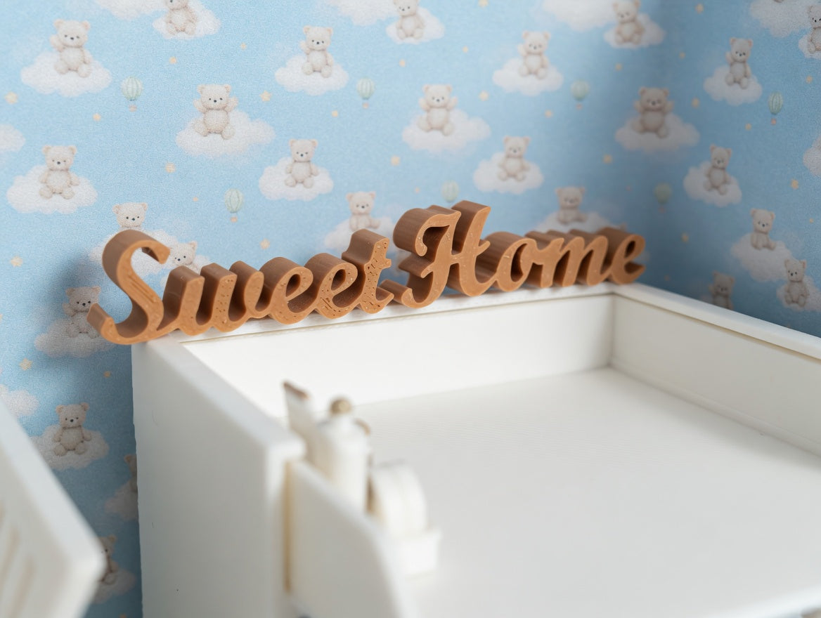 1:12 Scale Soft Light Brown PLA Sweet Home Sign, Dollhouse Nursery Wall Decor