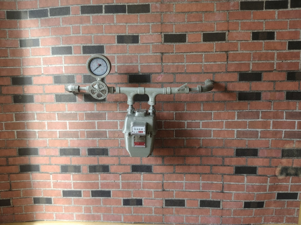 1:12 Scale Miniature Gas Pipe System Kit, Utility Meter Iron Pipes Valves Modular Assembly Dollhouse Industrial Exterior Basement Accessory