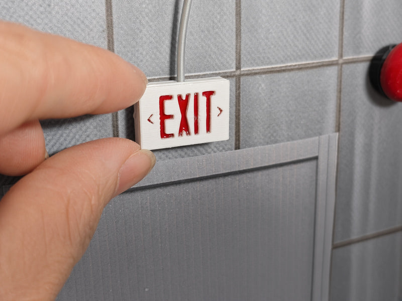 1:12 Emergency EXIT Sign with Conduit Wire, Miniature Light Box, Dollhouse Office Hallway Theater Shop Diorama Prop (Physical Product)