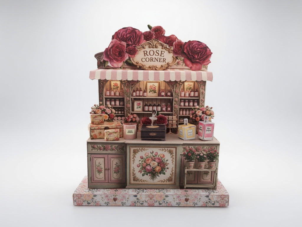 Rose Corner Perfume Boutique Diorama Kit, 3D Miniature Papercraft (PDF Download)
