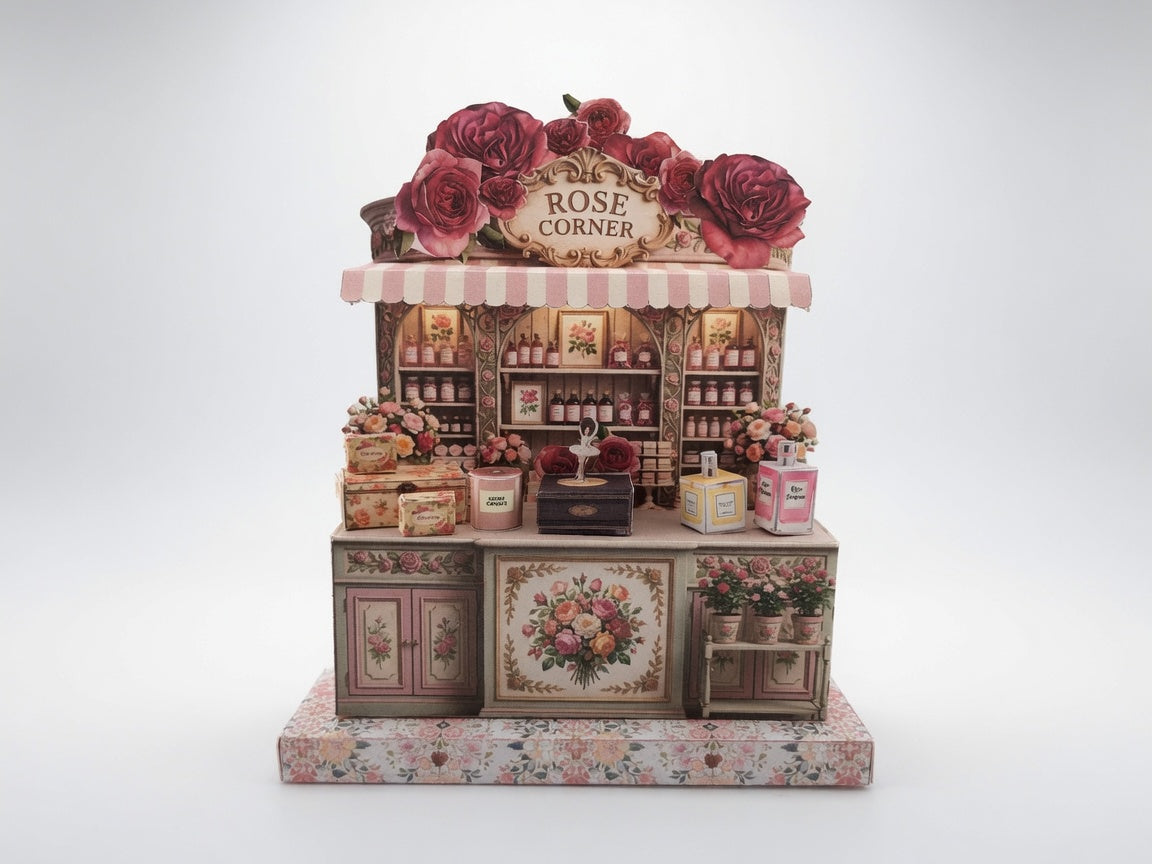 Rose Corner Perfume Boutique Diorama Kit, 3D Miniature Papercraft (PDF Download)