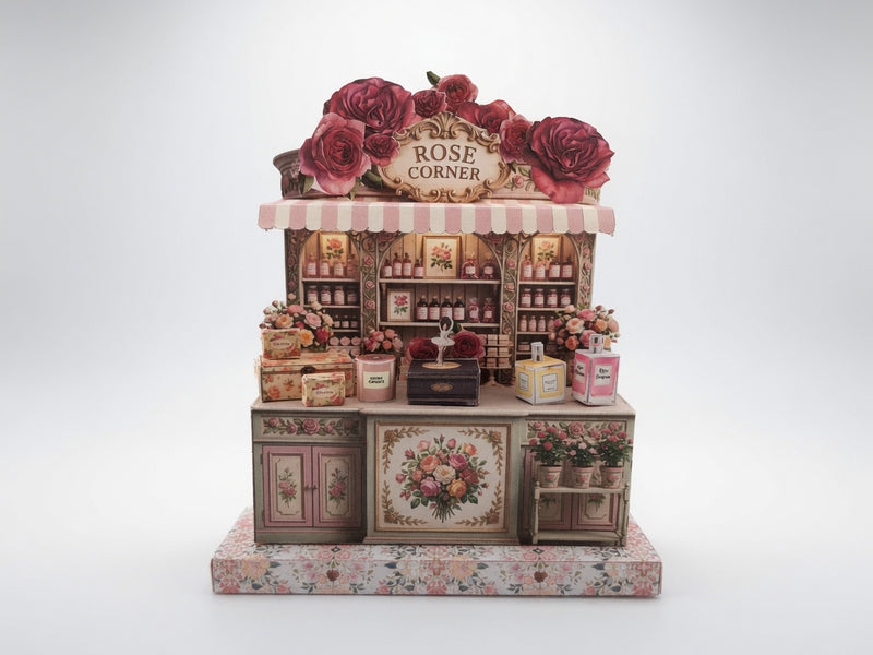 Rose Corner Perfume Boutique Diorama Kit, 3D Miniature Papercraft (PDF Download)