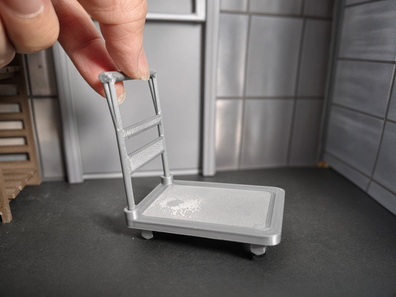 1:12 Scale Industrial Platform Cart Dolly, Movable Wheels, Dollhouse Prop (Physical Product)