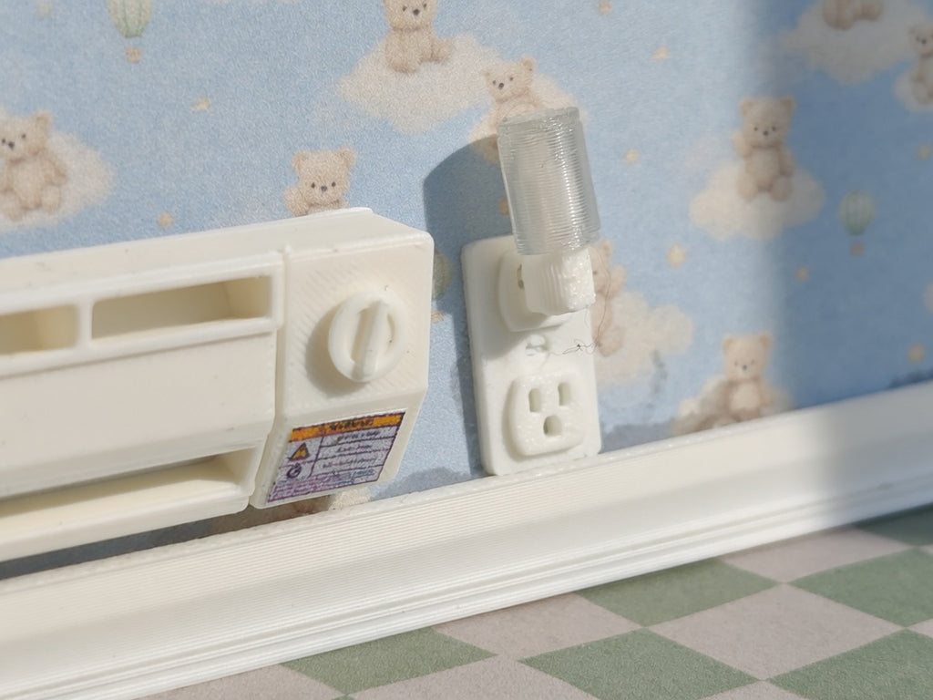 1:12 Wall Outlet with Plug-In Night Light, Tiny Electrical Socket Plate, Dollhouse Nursery Bedroom Hallway Staging Accessory, Miniature