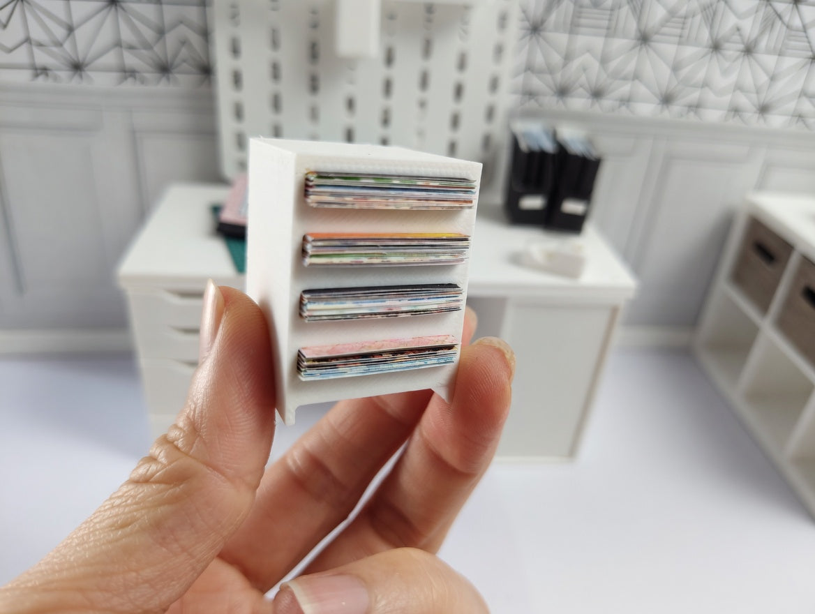 1:12 Scale Miniature White Paper Organizer with 77 pieces colorful card stock paper (Physical Product)