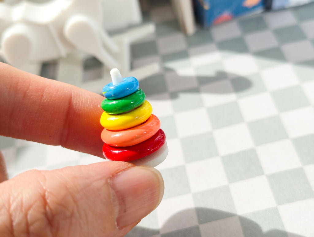1:12 Scale Miniature Ring Stacker Toy, Colorful 5-Piece Interactive Dollhouse Nursery Decor (Physical Product)