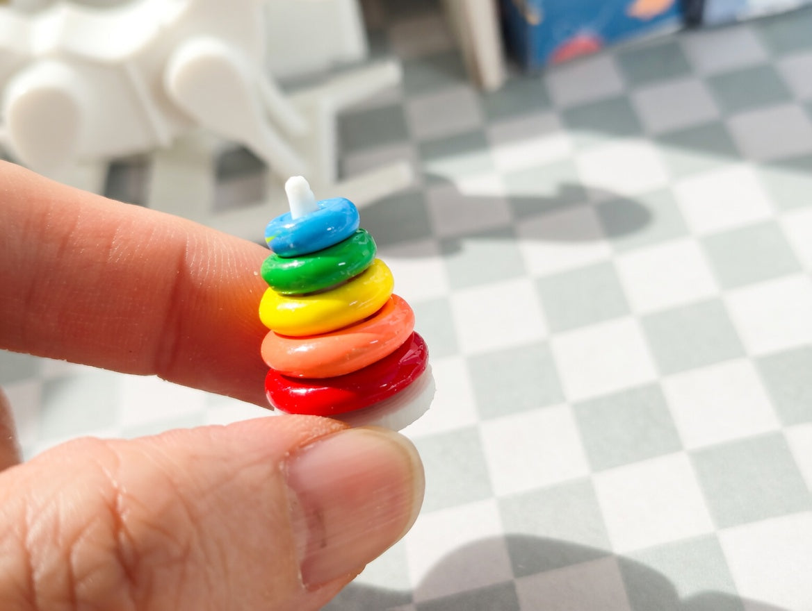 1:12 Scale Miniature Ring Stacker Toy, Colorful 5-Piece Interactive Dollhouse Nursery Decor (Physical Product)
