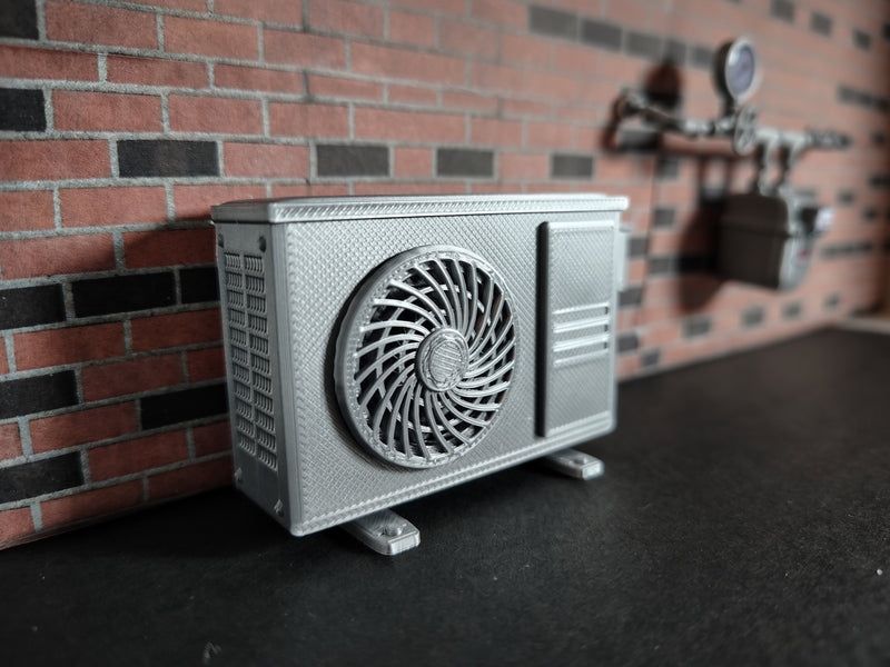 1:12 Miniature AC Unit & Disconnect Box, Handmade HVAC Compressor Wall Mount Prop (Physical Product)