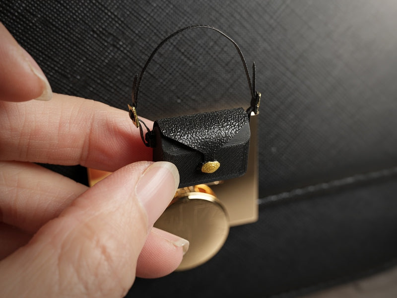 1:12 Scale Designer Handbag, Pink or Black FDM Purse, Gold Clasp, Dollhouse Prop (Physical Product)