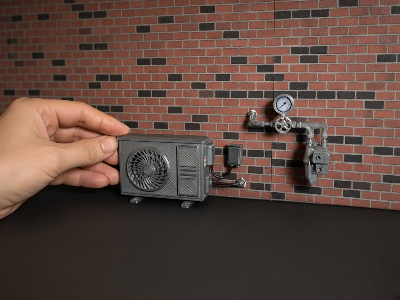 1:12 Miniature AC Unit & Disconnect Box, Handmade HVAC Compressor Wall Mount Prop (Physical Product)