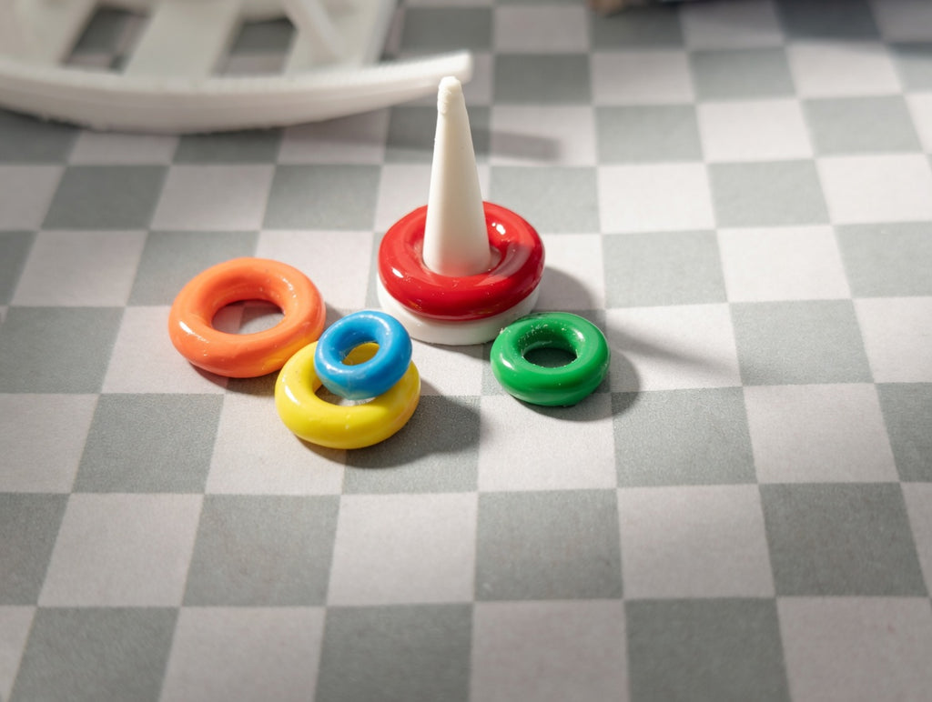 1:12 Scale Miniature Ring Stacker Toy, Colorful 5-Piece Interactive Dollhouse Nursery Decor (Physical Product)