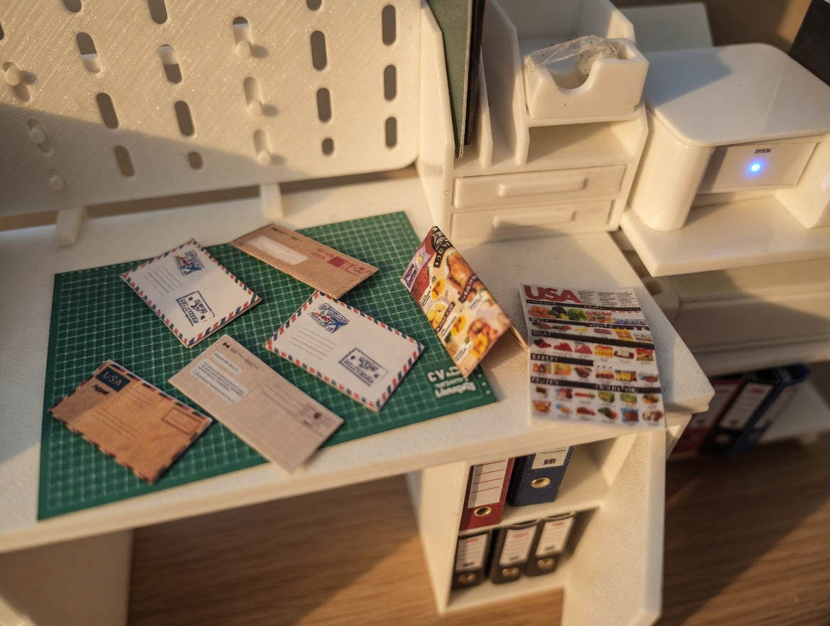 1:12 Scale Dollhouse Mailbox Set, Wall-Mounted FDM Post Box with Envelopes (Physical Product)