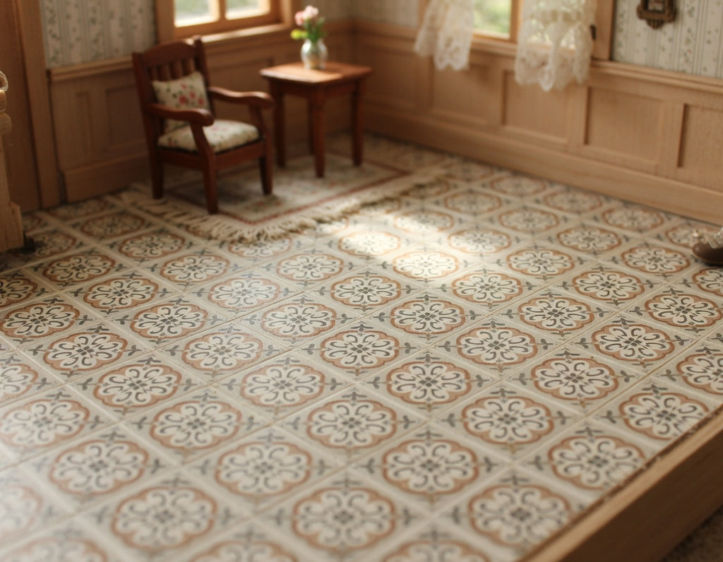 1:12 Dollhouse Miniature Floor Tiles – Vintage Retro Warm Tones (Digital Download)