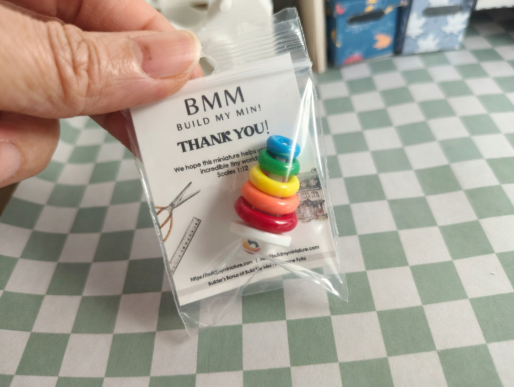 1:12 Scale Miniature Ring Stacker Toy, Colorful 5-Piece Interactive Dollhouse Nursery Decor (Physical Product)
