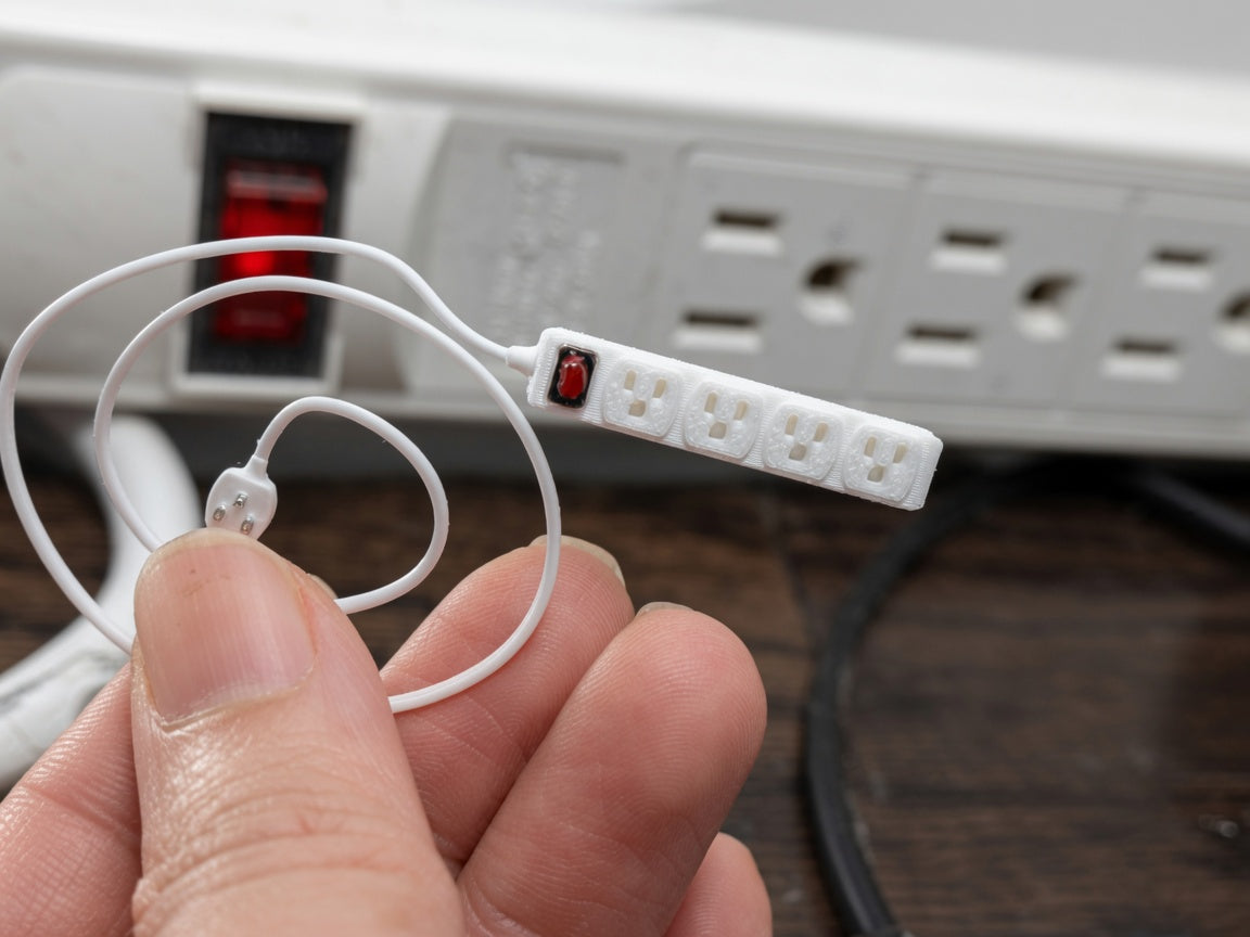 1:12 Scale Miniature Power Strip, Realistic White FDM Dollhouse Accessory- Banana Six Snap-Plug System (Physical Product)