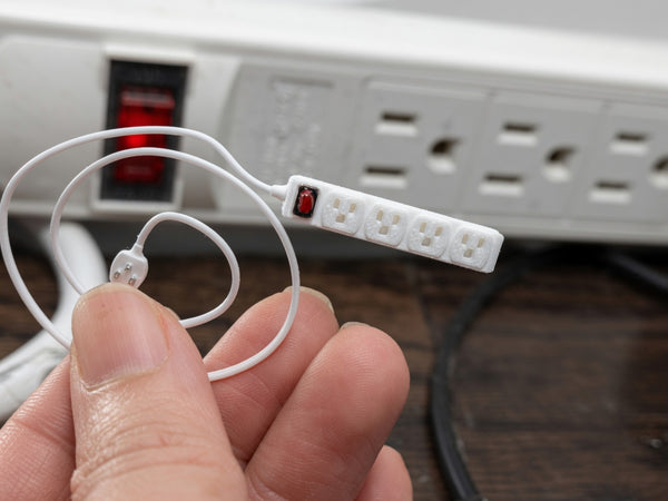 1:12 Scale Miniature Power Strip, Realistic White FDM Dollhouse Accessory- Banana Six Snap-Plug System (Physical Product)