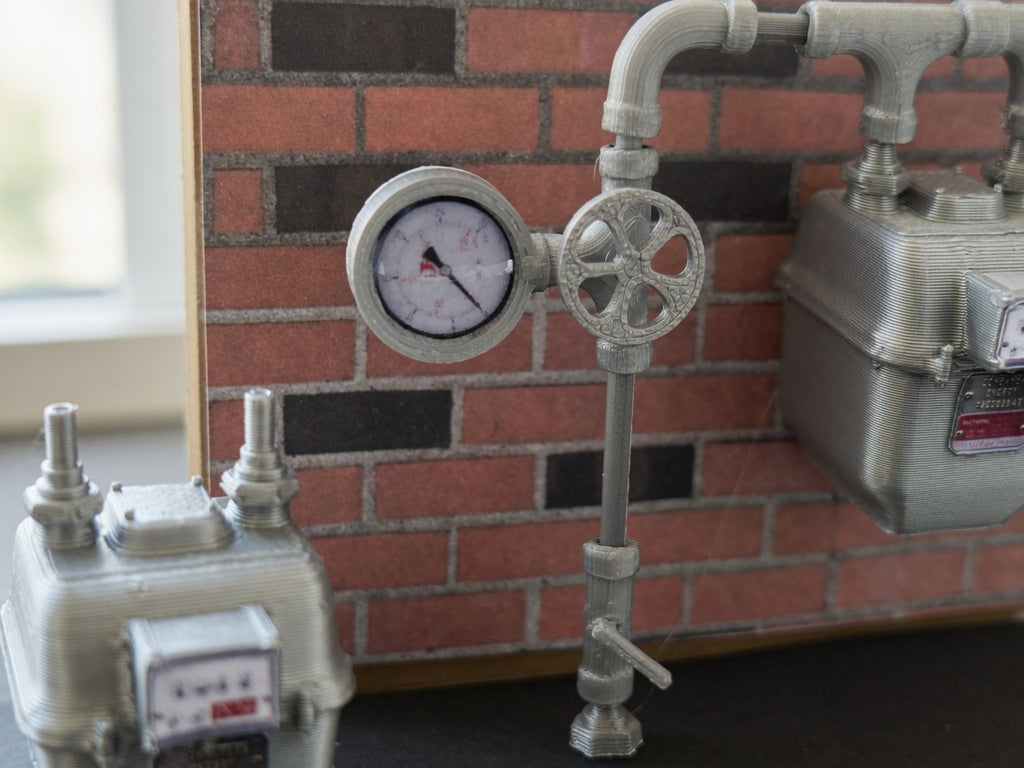 1:12 Scale Miniature Gas Pipe System Kit, Utility Meter Iron Pipes Valves Modular Assembly Dollhouse Industrial Exterior Basement Accessory