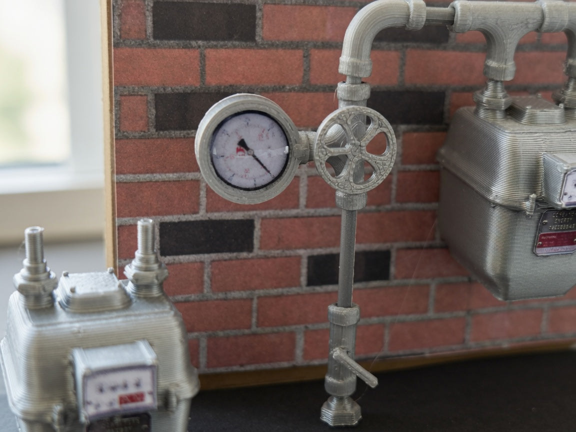 1:12 Scale Miniature Gas Pipe System Kit, Utility Meter Iron Pipes Valves Modular Assembly Dollhouse Industrial Exterior Basement Accessory