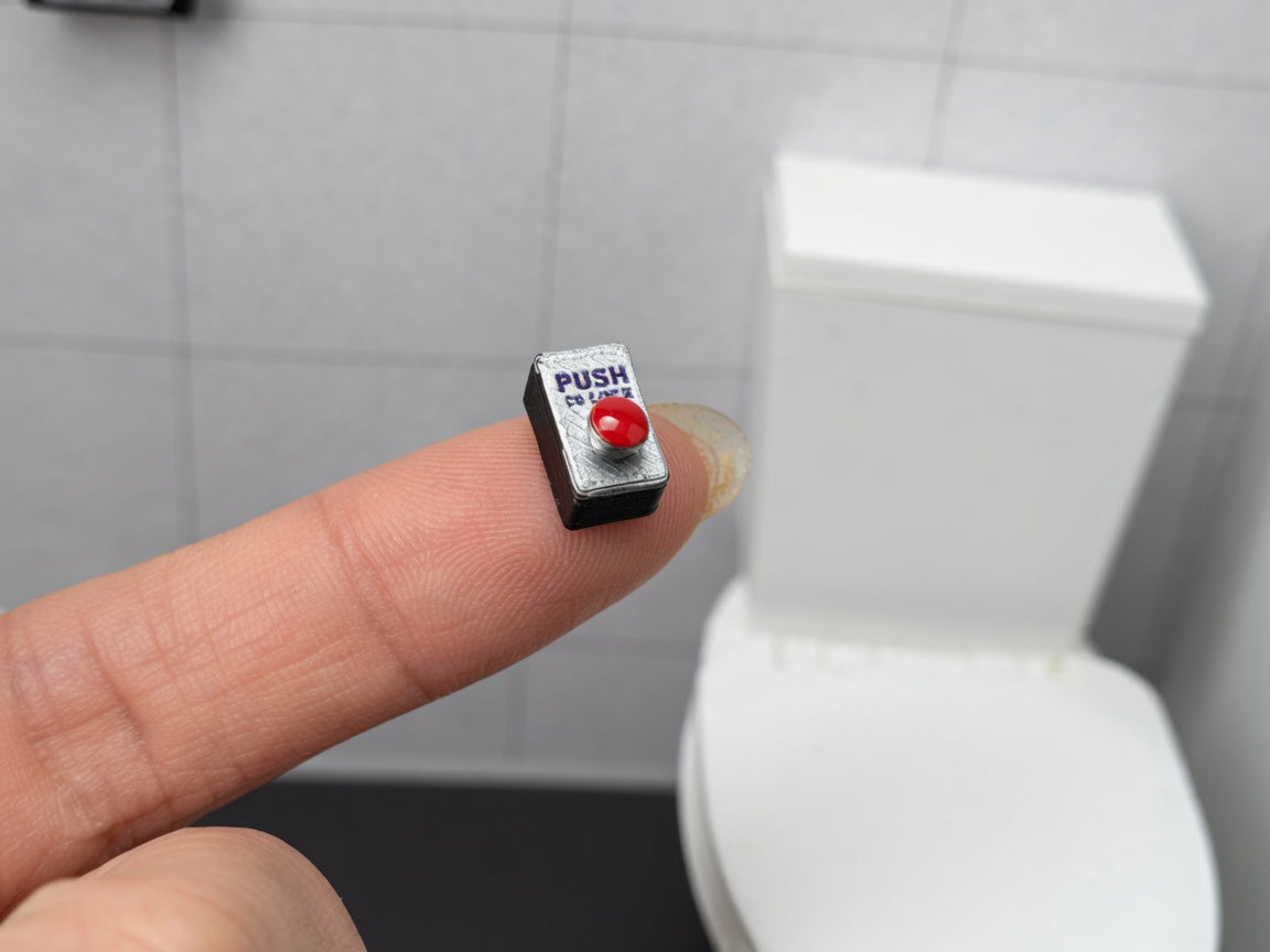 1:12 Scale Public Restroom Automatic Door Opener and Push to Lock Buttons, Tiny Accessible Washroom Commercial Bathroom