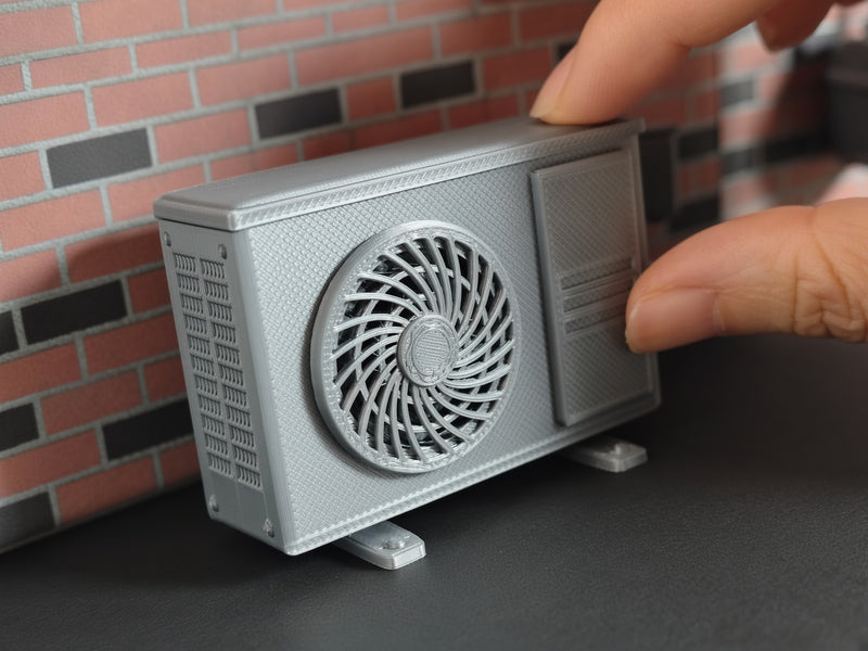 1:12 Miniature AC Unit & Disconnect Box, Handmade HVAC Compressor Wall Mount Prop (Physical Product)