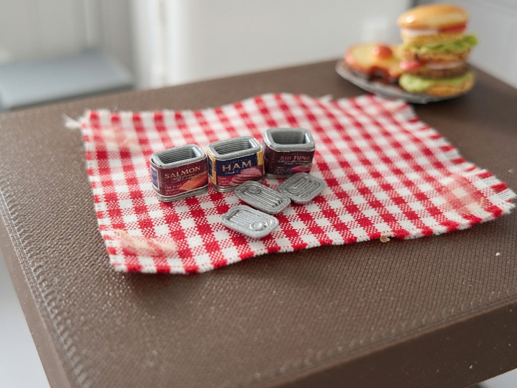 1:12 Dollhouse Miniature Can of Ham, Salmon and Tuna Tiny Can Food with Openable Lid – Physical Product | Banana Six