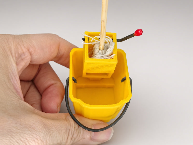 1:12 Commercial Mop Bucket Set, Handmade Tiny Cleaning Wringer Bucket Mop, Dollhouse Janitorial Diorama Prop Miniature  (Physical Product)