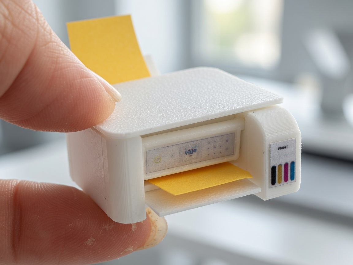 1:12 Scale Miniature Desktop Printer and Scanner with Openable Lid, Tiny Interactive All-in-One Inkjet Office School Paper Feed
