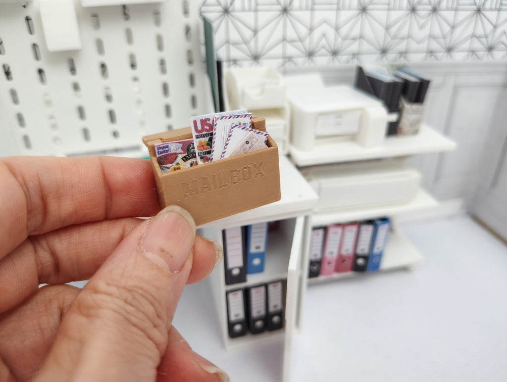 1:12 Scale Dollhouse Mailbox Set, Wall-Mounted FDM Post Box with Envelopes (Physical Product)
