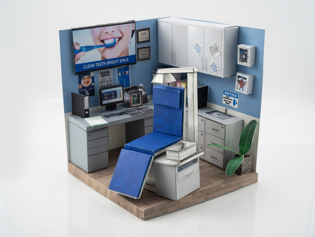 Printable 1:12 Dental Clinic Room Box Kit, DIY Miniature Dentist Office Diorama, Papercraft PDF Download