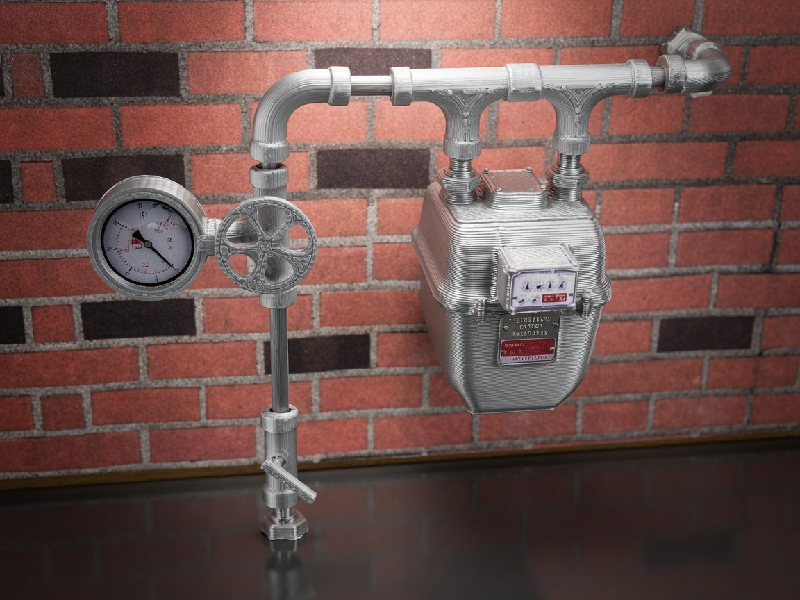 1:12 Scale Miniature Gas Pipe System Kit, Utility Meter Iron Pipes Valves Modular Assembly Dollhouse Industrial Exterior Basement Accessory
