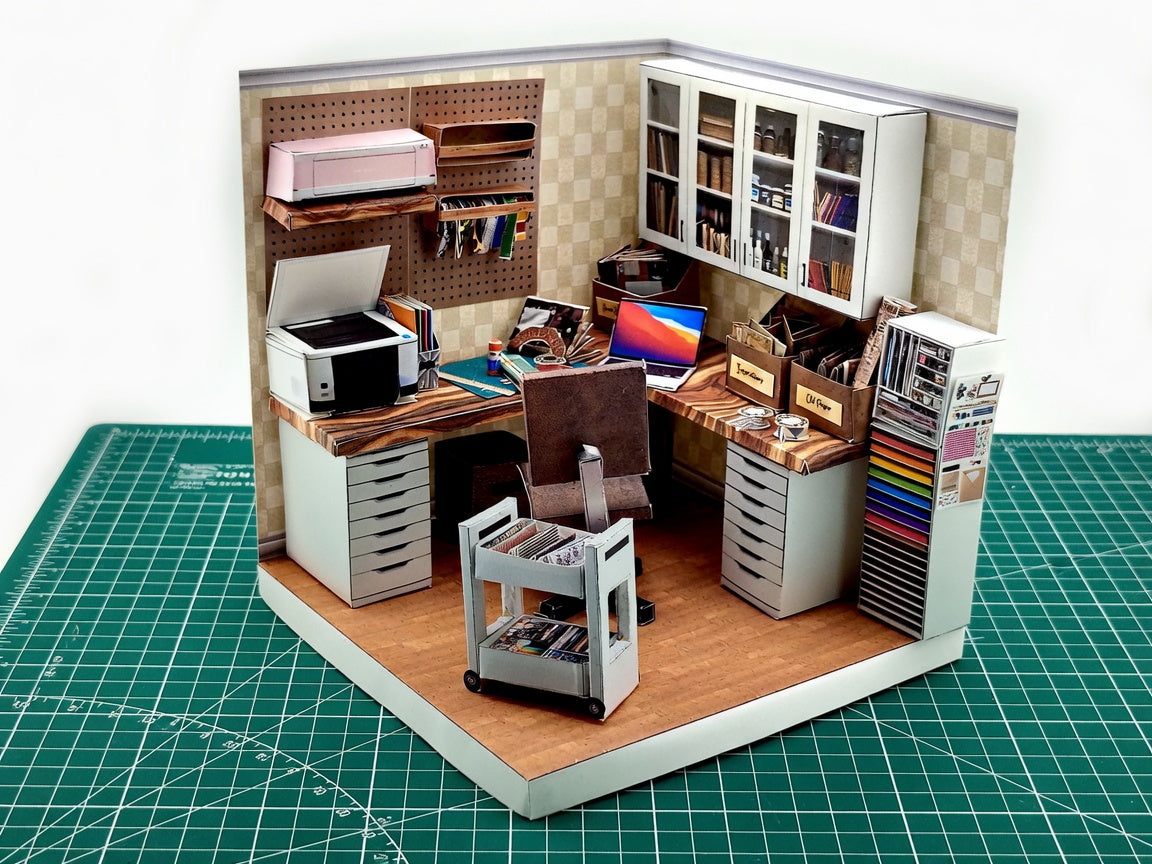 Printable 1:12 Junk Journal Crafter Room Kit, DIY Miniature Crafter room Diorama, Papercraft PDF Download