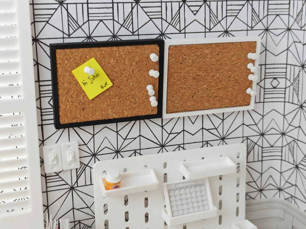 1:12 Real Cork Board with Real Pins, Tiny Bulletin Board Sticky Note, Dollhouse Office Desk Craft Room School Memo Board Accessory Miniature
