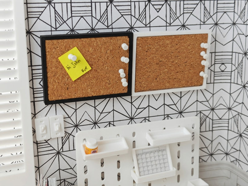 1:12 Real Cork Board with Real Pins, Tiny Bulletin Board Sticky Note, Dollhouse Office Desk Craft Room School Memo Board Accessory Miniature