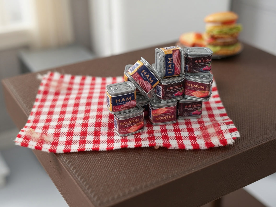 1:12 Dollhouse Miniature Can of Ham, Salmon and Tuna Tiny Can Food with Openable Lid – Physical Product | Banana Six