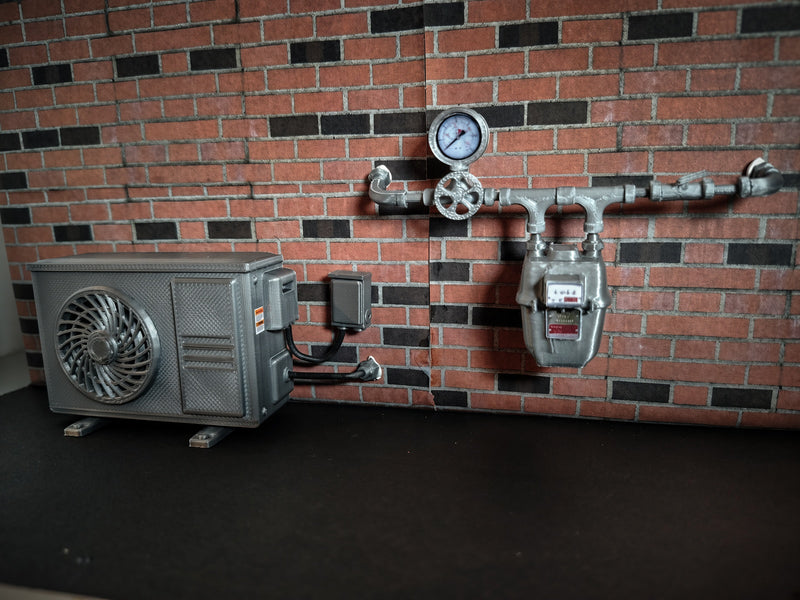 1:12 Miniature AC Unit & Disconnect Box, Handmade HVAC Compressor Wall Mount Prop (Physical Product)