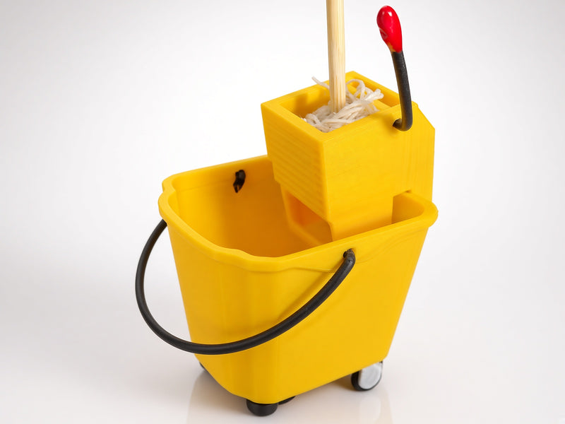 1:12 Commercial Mop Bucket Set, Handmade Tiny Cleaning Wringer Bucket Mop, Dollhouse Janitorial Diorama Prop Miniature  (Physical Product)