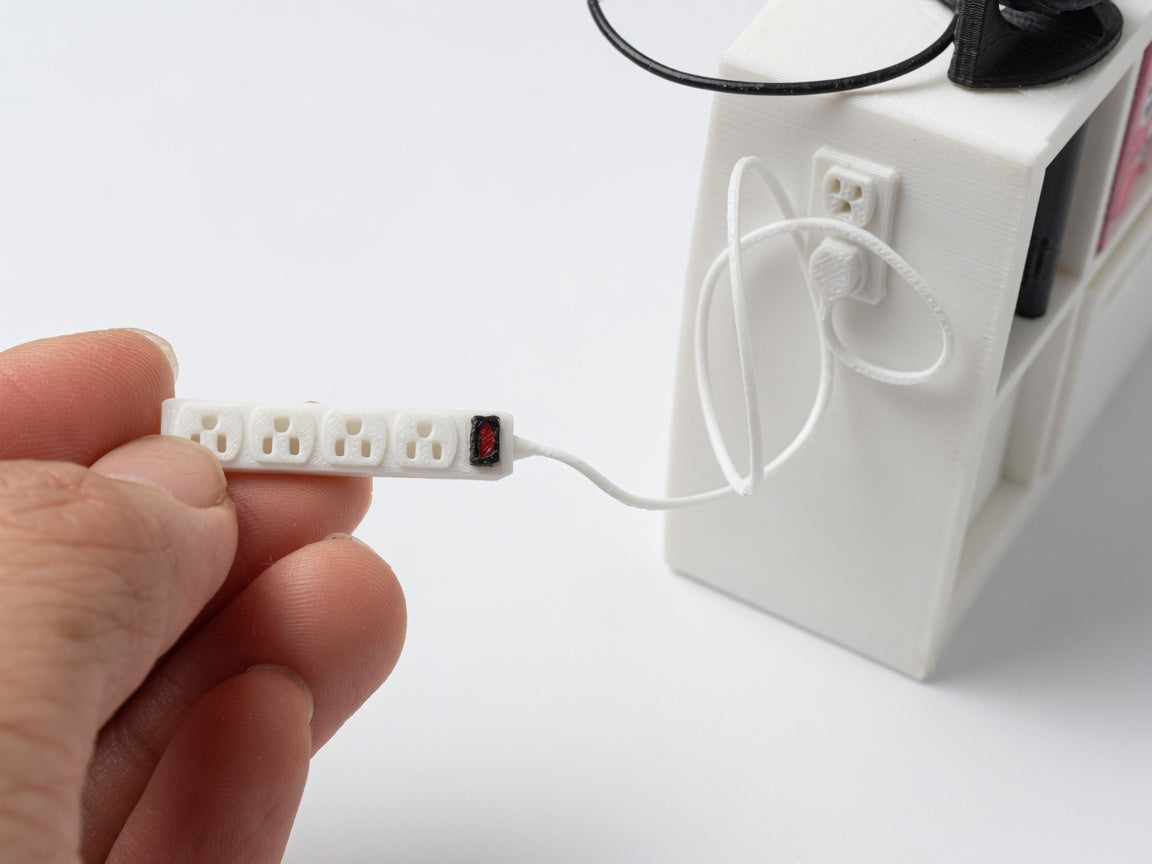 1:12 Scale Miniature Power Strip, Realistic White FDM Dollhouse Accessory- Banana Six Snap-Plug System (Physical Product)