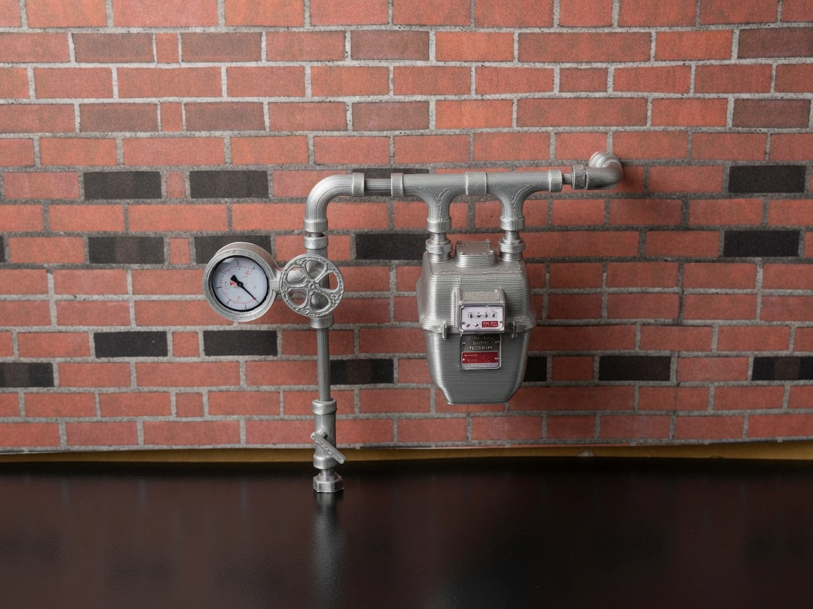 1:12 Scale Miniature Gas Pipe System Kit, Utility Meter Iron Pipes Valves Modular Assembly Dollhouse Industrial Exterior Basement Accessory