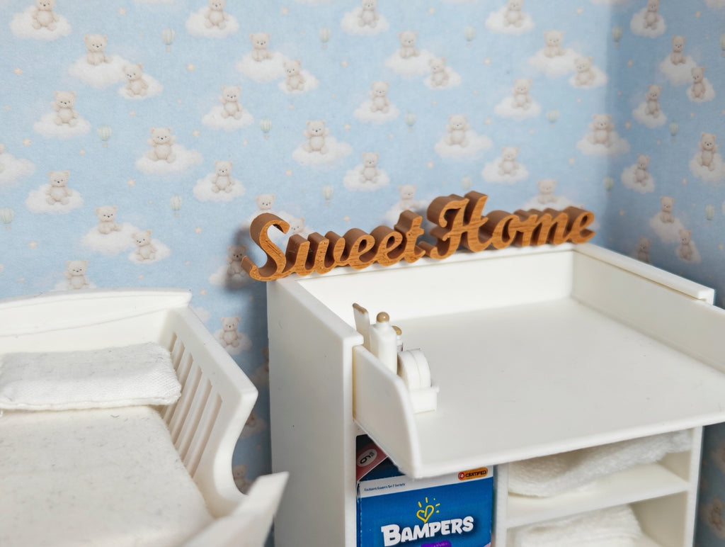 1:12 Scale Soft Light Brown PLA Sweet Home Sign, Dollhouse Nursery Wall Decor