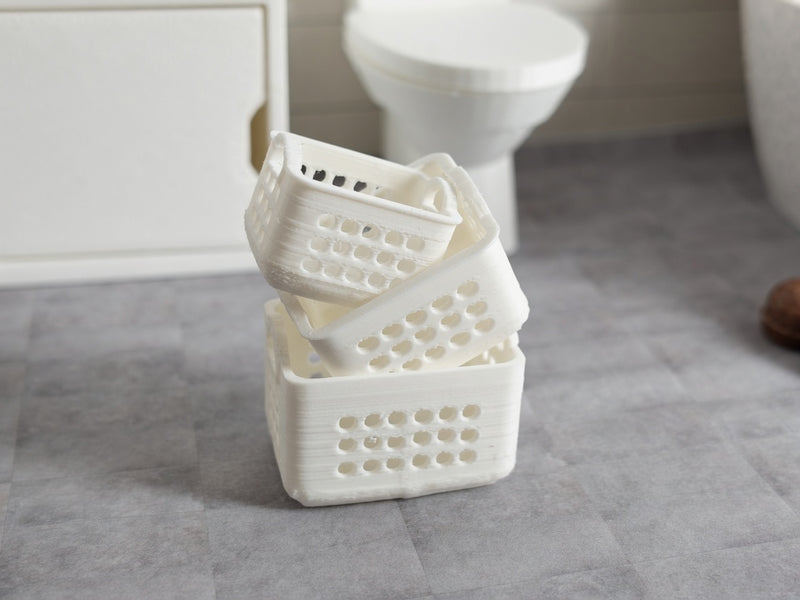 1:12 Miniature 3 in 1 Laundry Basket Set, Tiny Nesting Clothes Hamper Bins,, Bathroom Laundry Organizer (Physical Product)