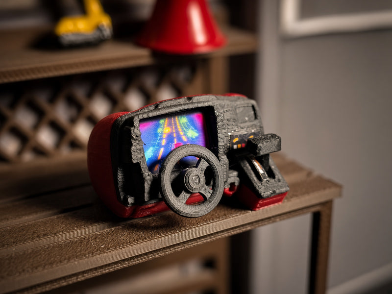 1:12 Nostalgia Miniature Arcade Driving Game Simulator Console, Tiny Racing Game Steering Wheel, Dollhouse Game Diorama (Physical Product)