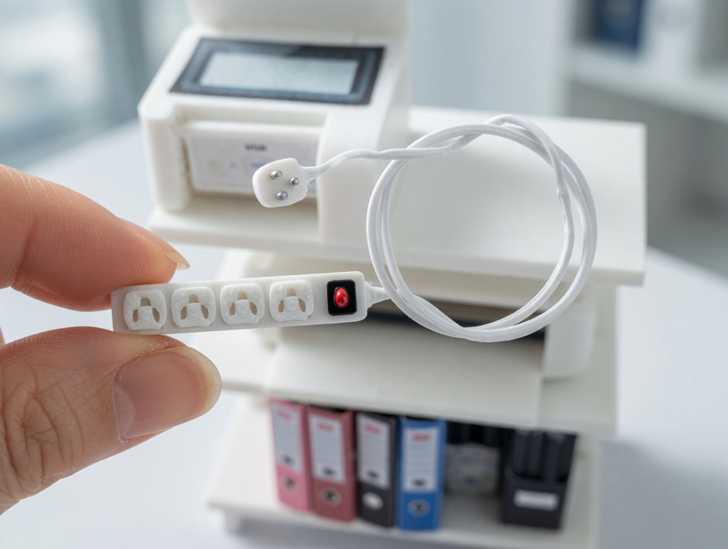 1:12 Scale Miniature Power Strip, Realistic White FDM Dollhouse Accessory (Physical Product)