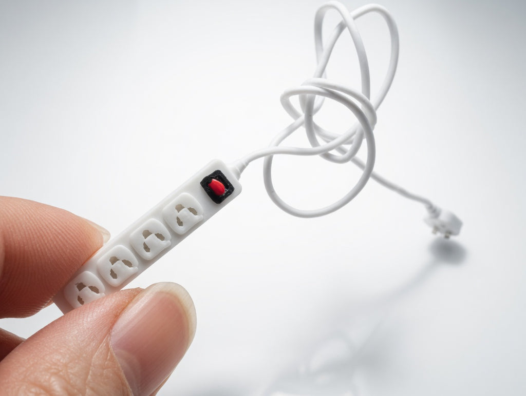 1:12 Scale Miniature Power Strip, Realistic White FDM Dollhouse Accessory (Physical Product)