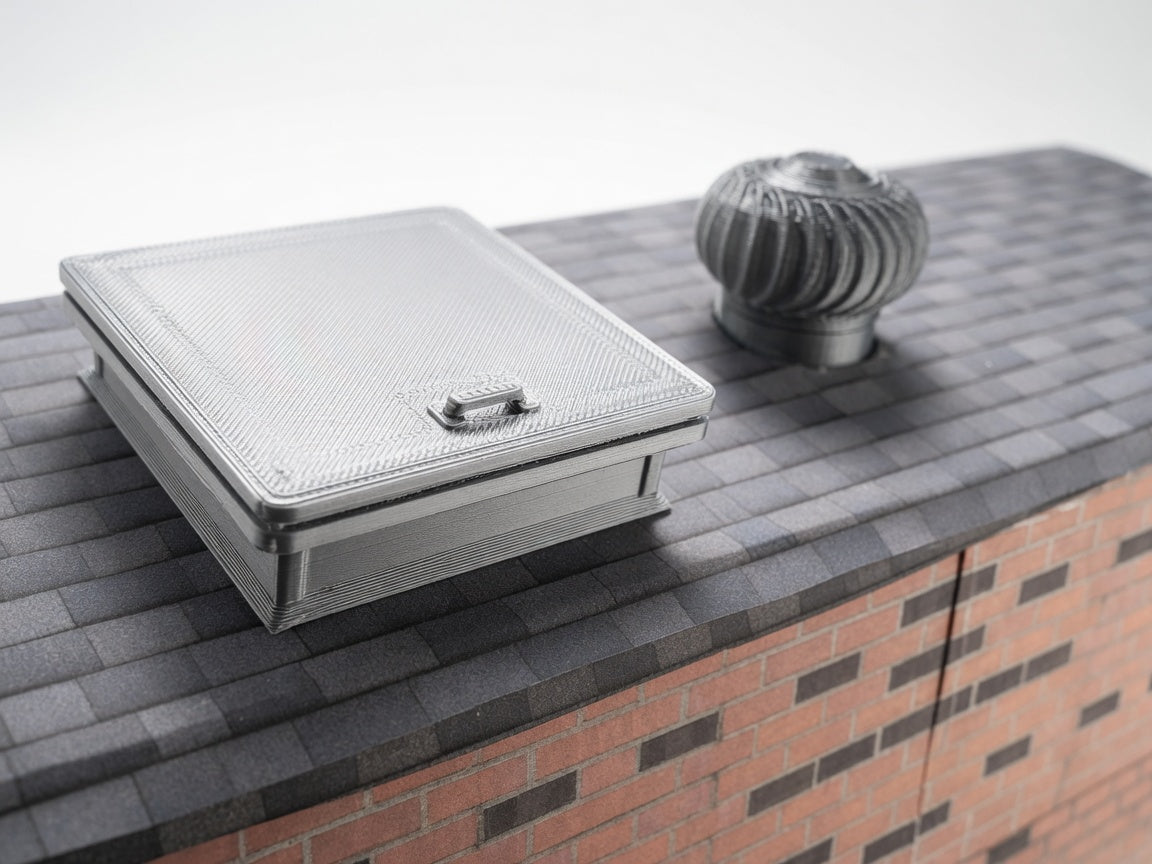 The most compelling miniature scenes rely on interactive, functional details that mirror the real world. This artist-crafted roof hatch features a fully working hinge design, allowing the textured protective lid to swing open or closed.