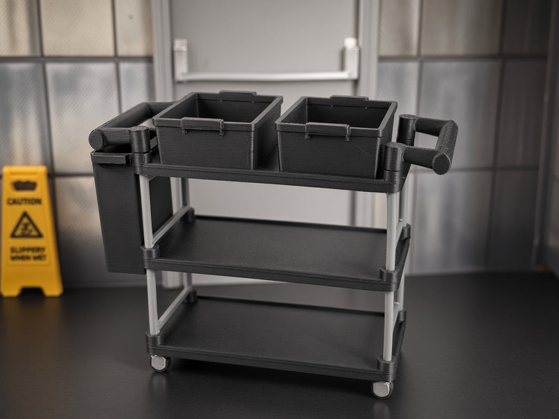1:12 Scale Miniature Restaurant Service Cart Busing Set, Utility Trolley, Garage Commercial Kitchen Dining Cafe Diorama (Physical Product)