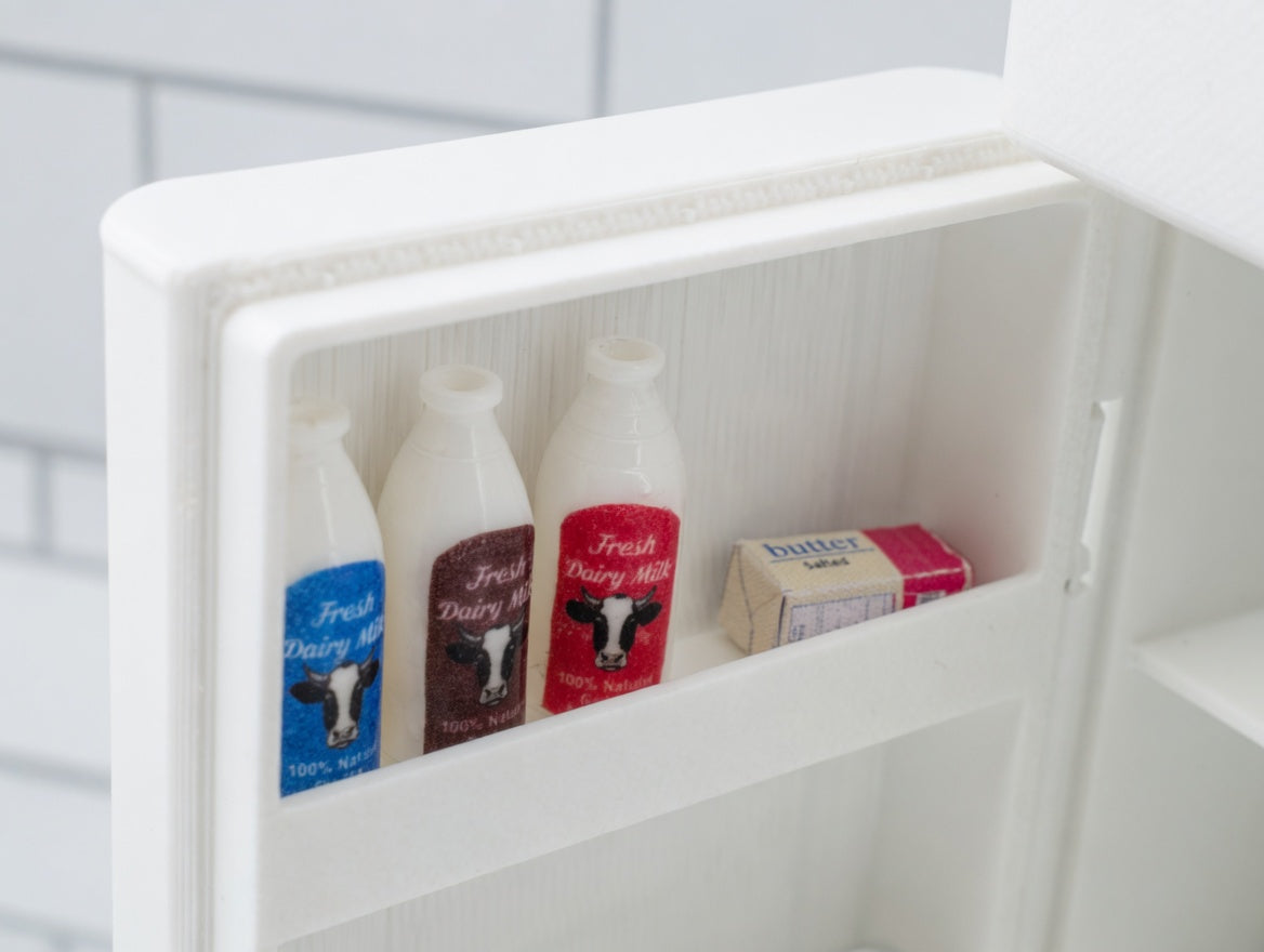 1:12 milk bottles,  dollhouse refrigerator, accessories (physical product)